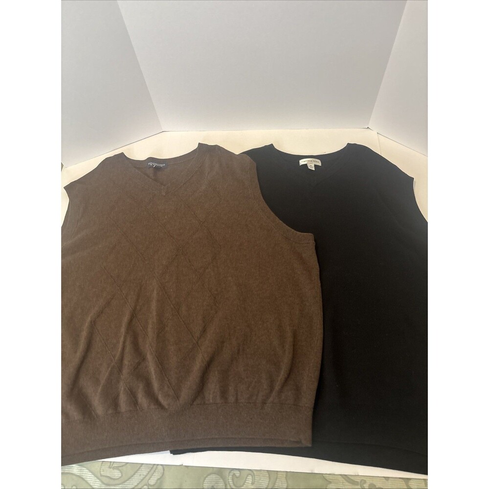 Roundtree & Yorke Mens Black Brown Sleeveless Sweater Vest Size 3X Lot Of 2